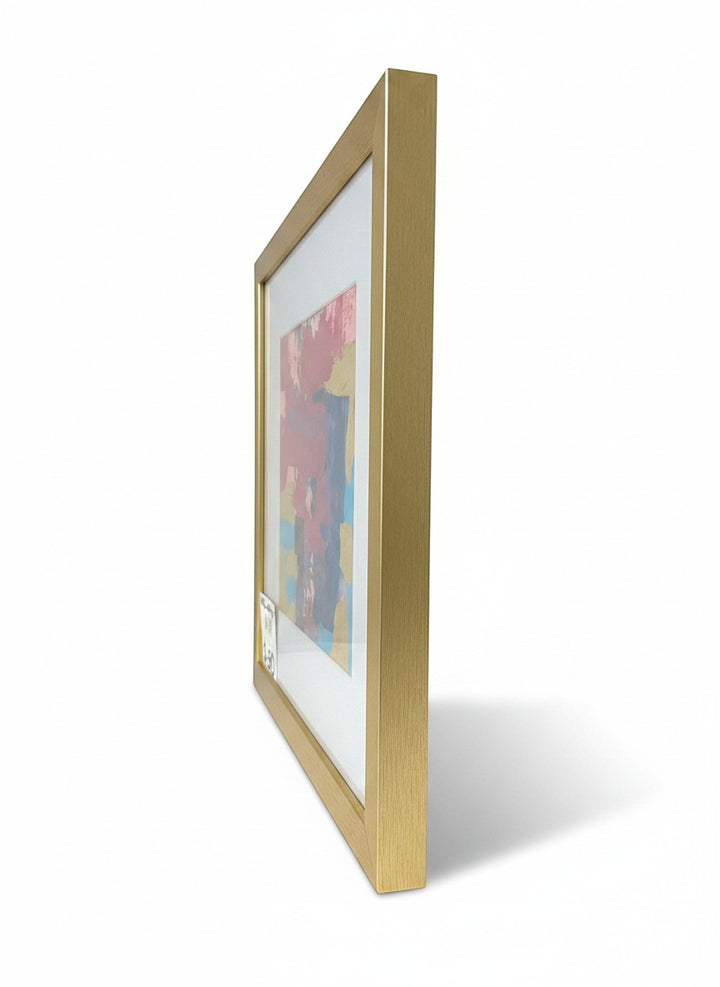 Chic Collective Velvet Current abstract art with magenta, cobalt, violet, and turquoise strokes, gold leaf accents, framed in brushed gold.