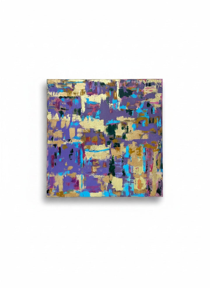 Chic Collective Velvet Mosaic abstract art with violet, blue, blush, emerald, and gold leaf accents.