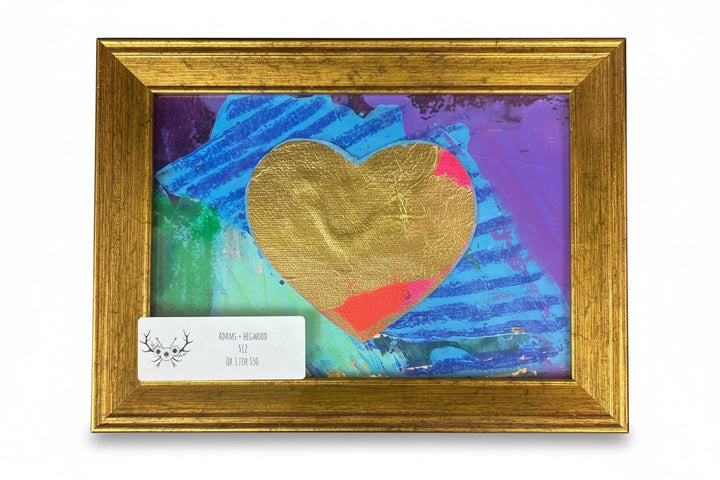 Chic Collective Violet Flight mini artwork with gold heart silhouette on vibrant blue, purple, and green abstract background.