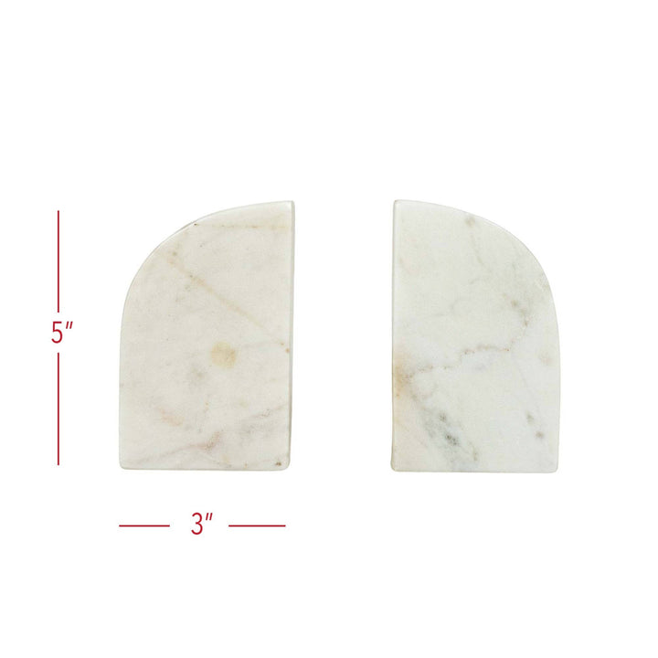 Chic Collective Ruth Modern Set 2 Arch Bookends White Marble. Solid white marble with grey veining, arched design, 5" H x 3" W.