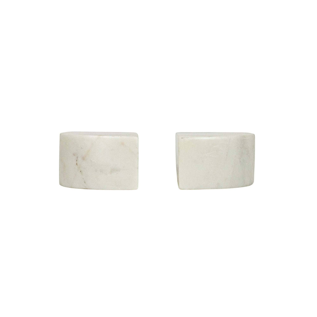 Chic Collective white marble arch bookends, set of 2. Solid marble with subtle veining and a smooth finish.