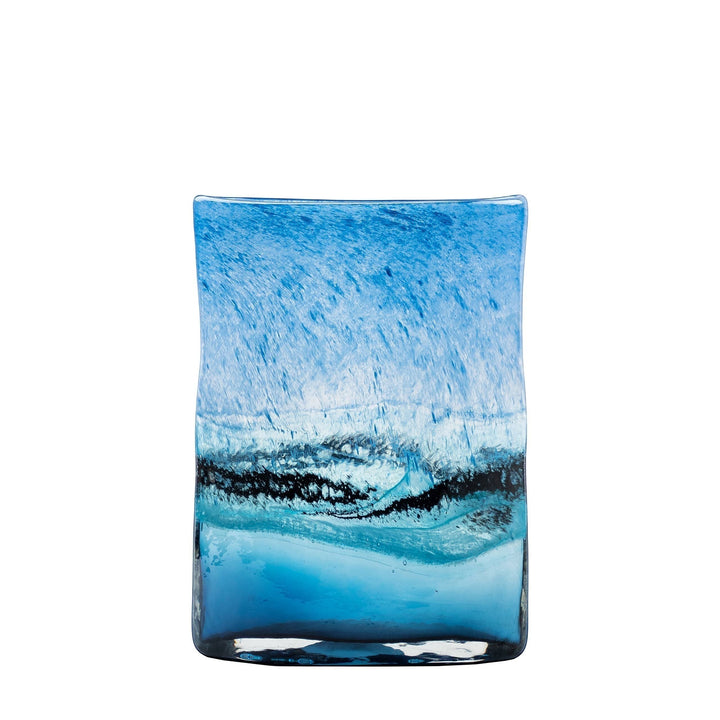 Chic Collective Alaborg hand-blown glass vase in cobalt blue and aqua with a textured, organic finish.