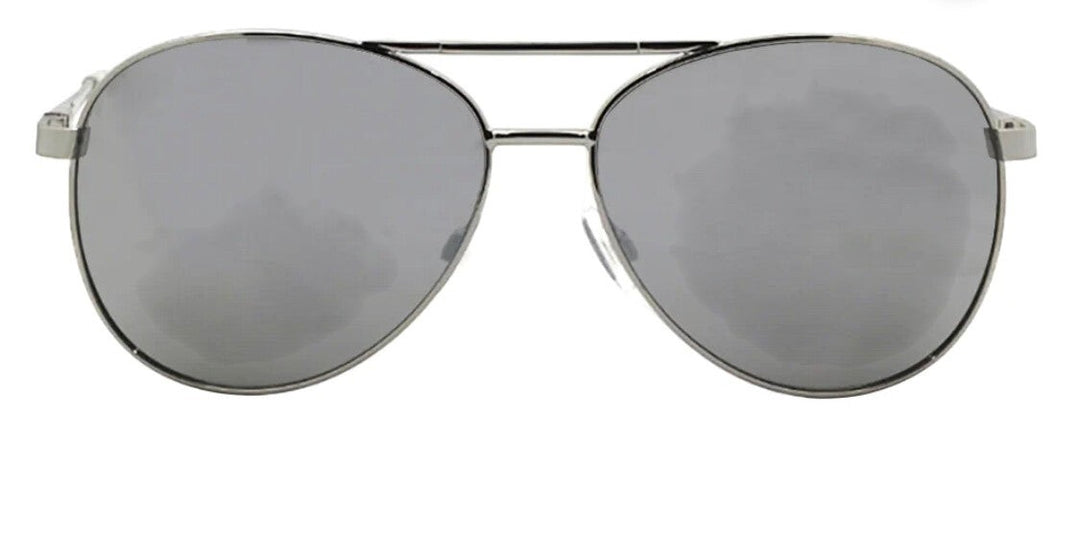 Chic Collective Maverick Aviator sunglasses with silver metal frame and polarized black lenses. Unisex design.