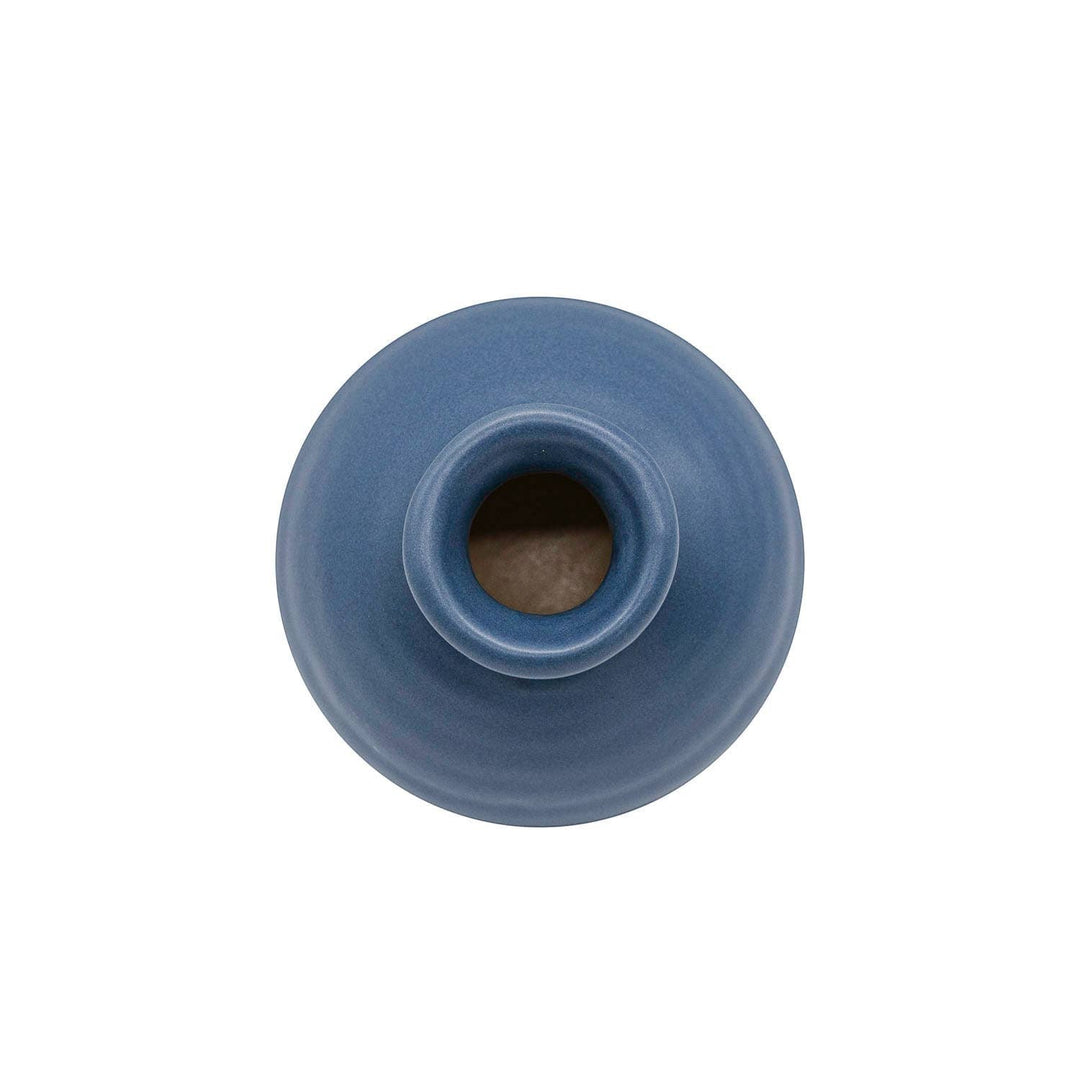 Chic Collective Mattie blue stoneware bud vase with a matte glaze and ribbed texture, perfect for single blooms or dried florals.