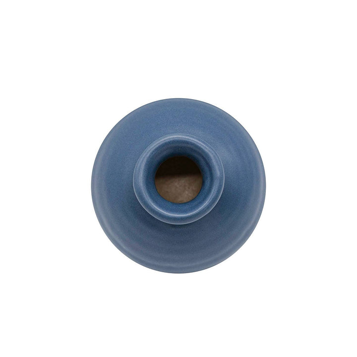 Chic Collective Mattie blue stoneware bud vase with a matte glaze and ribbed texture, perfect for single blooms or dried florals.