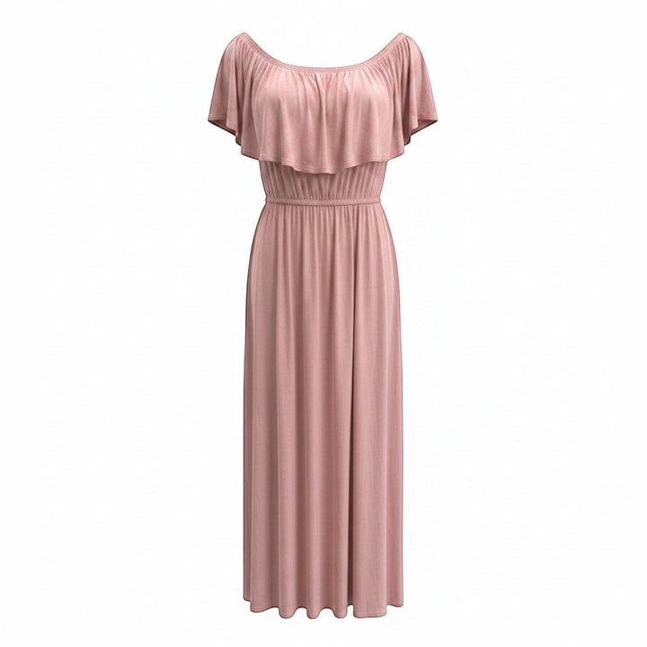 Chic Collective blush pink ruffled off-shoulder maxi dress with elasticated waist and flutter sleeves.