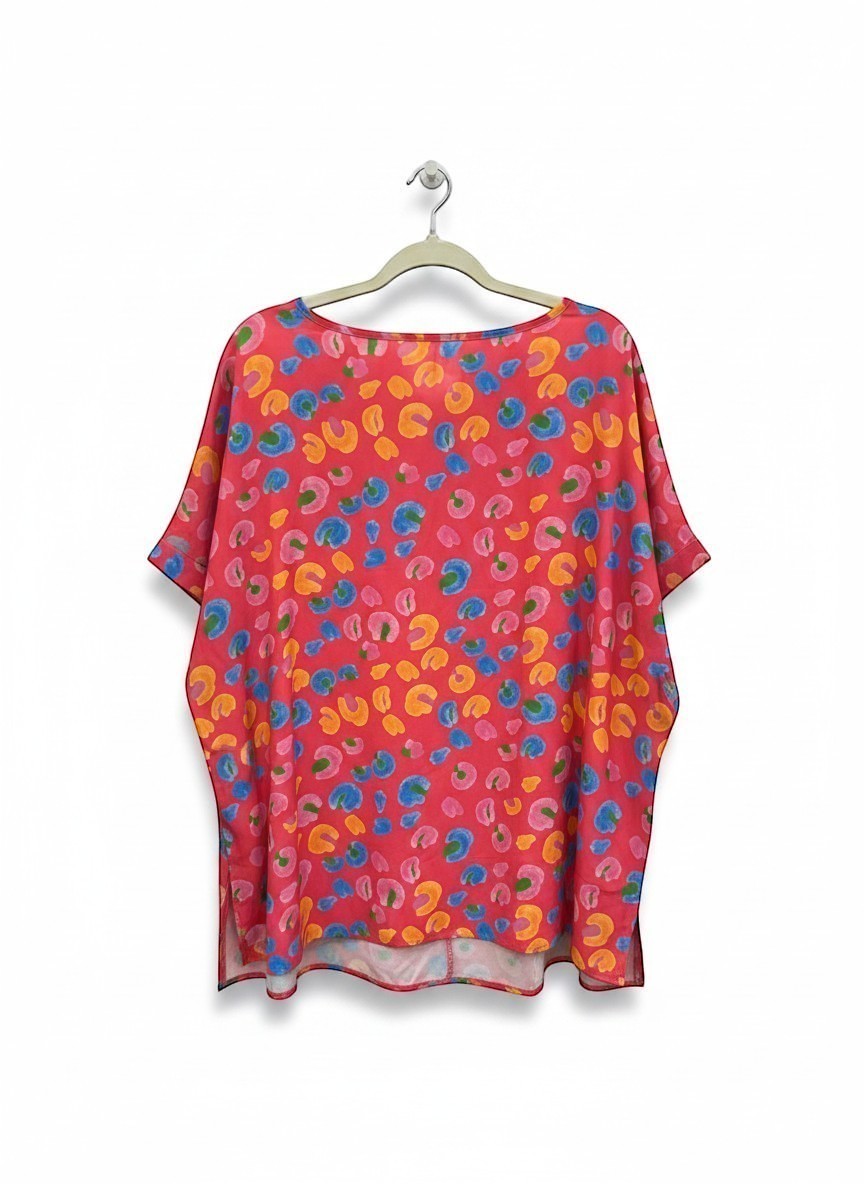Chic Collective fuchsia dolman top with a multi-colored animal leopard print in aqua, orange, and pink.