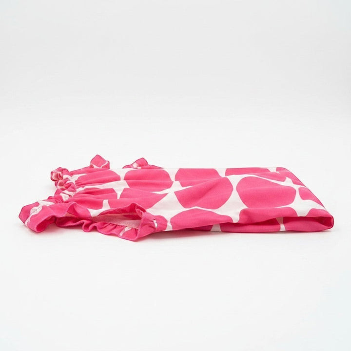 Chic Collective fuchsia and ivory big polka dot ruffle blouse with ruffled neckline and cuffs.