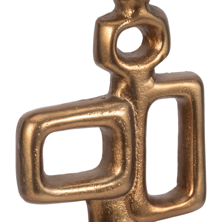 Chic Collective gold abstract metal table sculpture with open rectangle design and marble base.