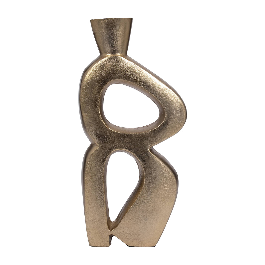 Chic Collective gold abstract art ceramic vase, 15 inches tall, with an open, flowing design. Perfect for modern decor.