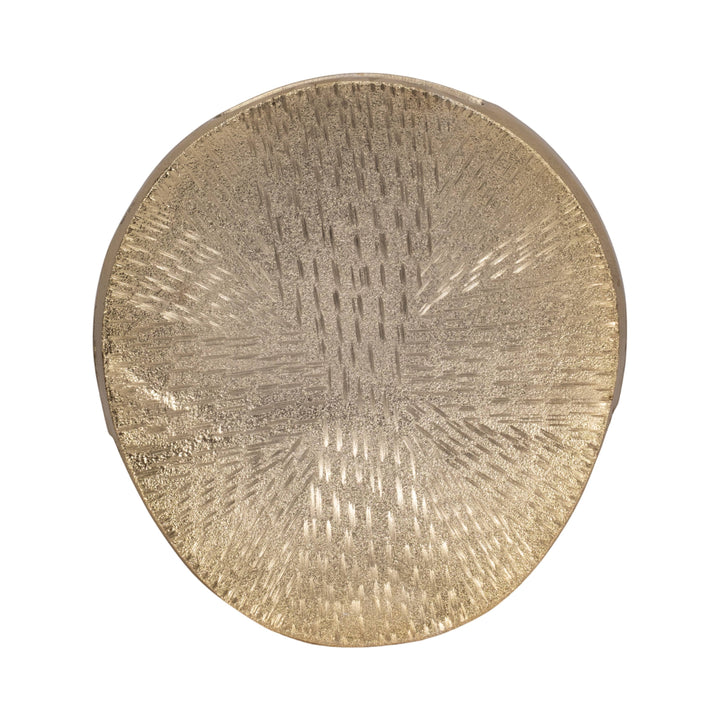 Chic Collective 12-inch oval metal vase in gold with etched textured surface, ideal for modern decor.