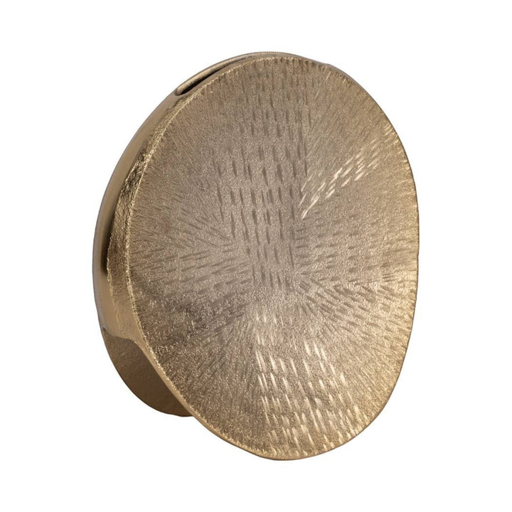 Chic Collective 12-inch metallic gold oval vase with etched texture. Made of metal and aluminum.