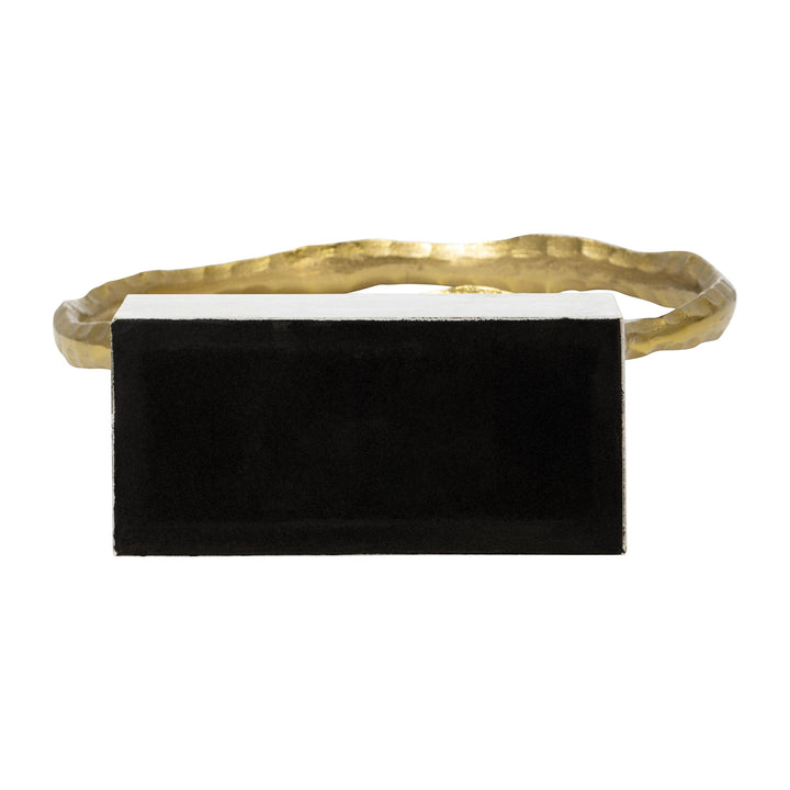 Chic Collective gold metal double ring sculpture with black marble base.