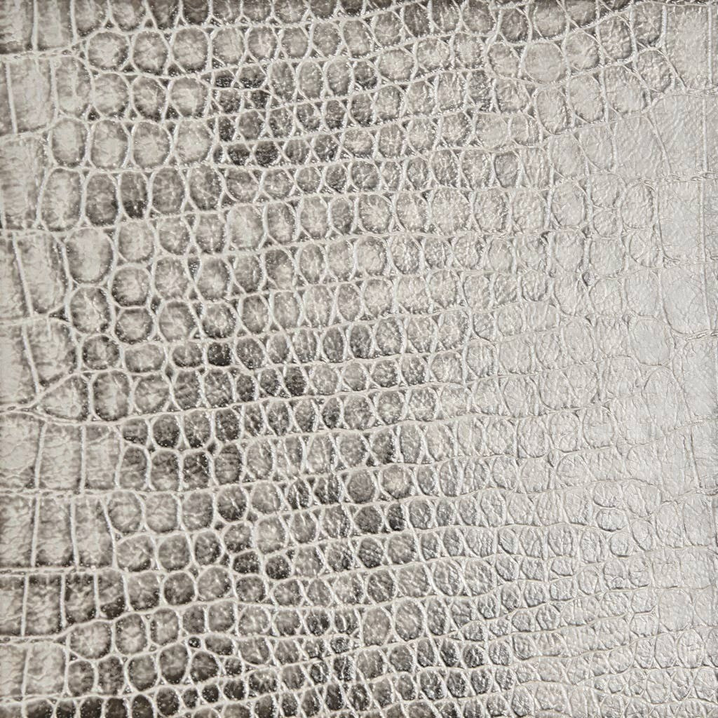 Chic Collective grey snakeskin PU leather accent chair with antique bronze metal frame.