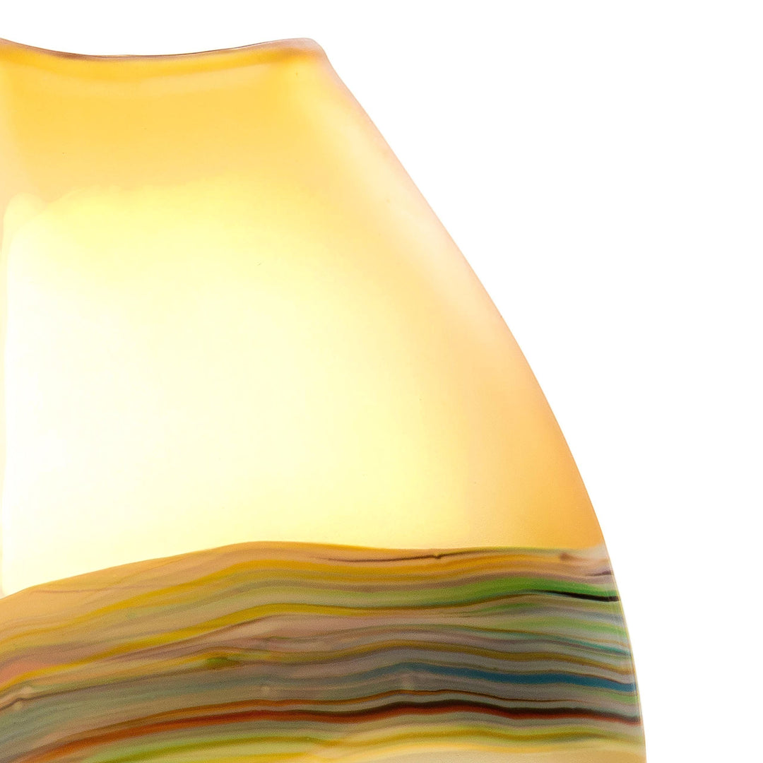 Chic Collective Lucius hand-blown frosted glass vase in citrine yellow with rainbow-colored layered base.