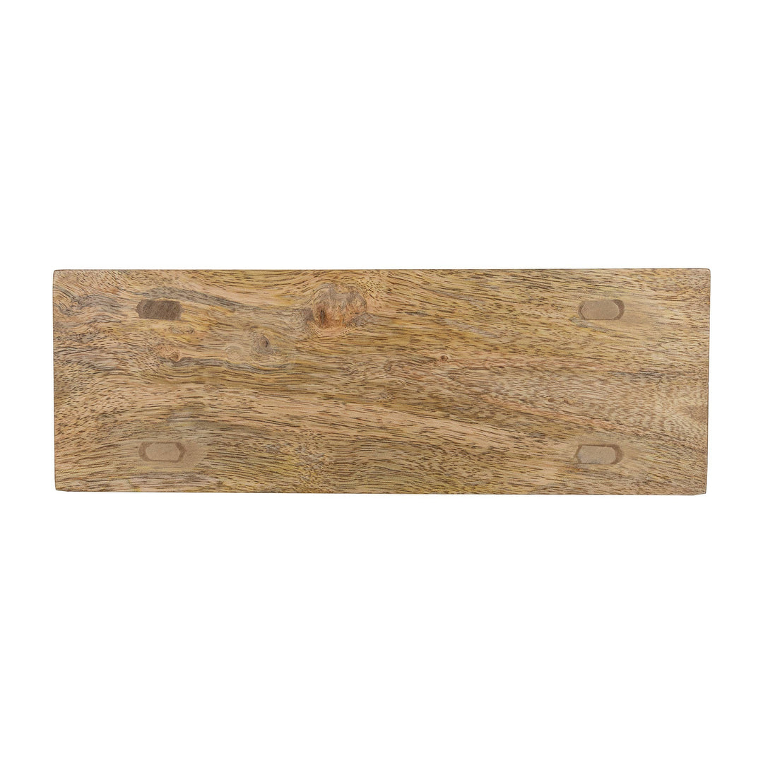 Chic Collective Hazel footed stool riser made of natural mango wood with a rustic finish. Perfect for serving or decor.