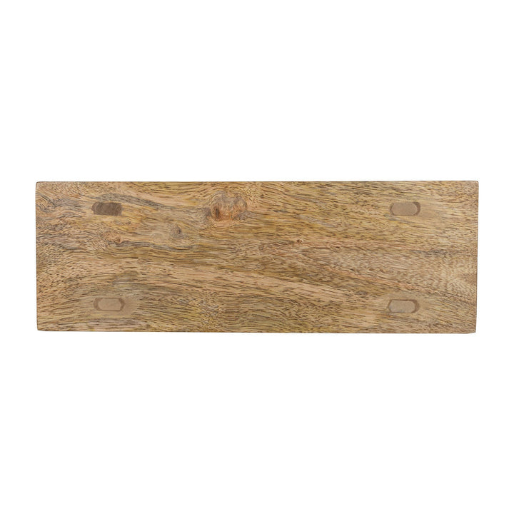 Chic Collective Hazel footed stool riser made of natural mango wood with a rustic finish. Perfect for serving or decor.