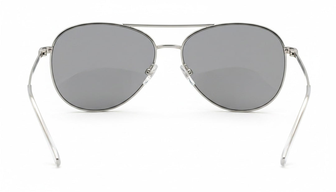 Chic Collective Maverick Aviator sunglasses with silver metal frame and polarized black lenses. Unisex design with UV 400 protection.