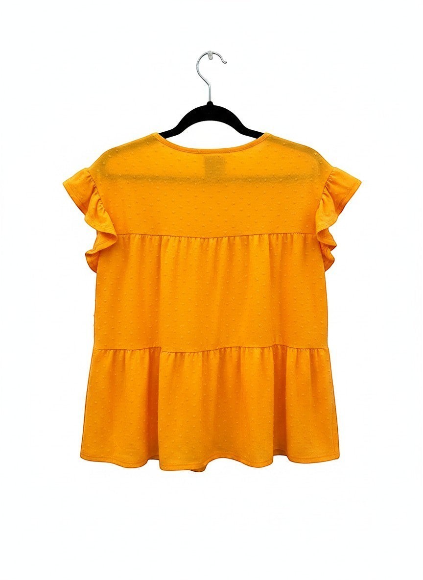 Chic Collective orange peach swiss dot cap sleeve round neck tiered top