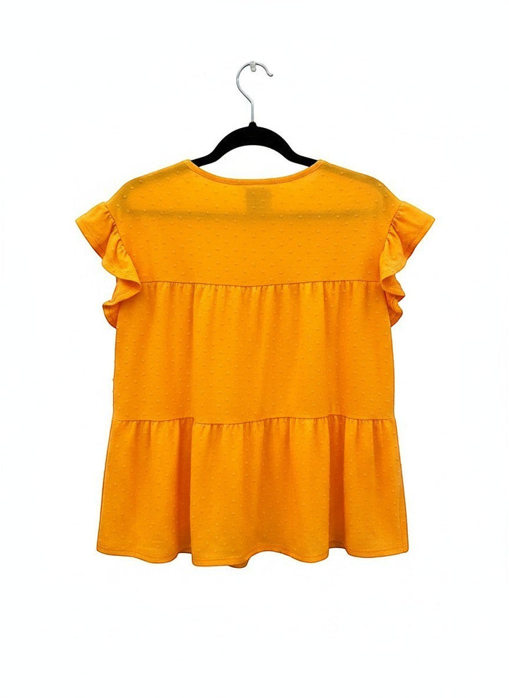 Chic Collective orange peach swiss dot cap sleeve round neck tiered top