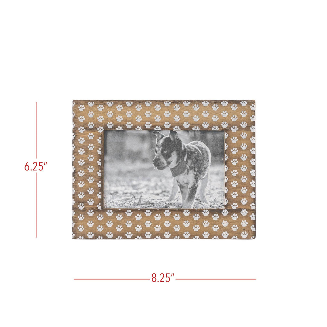 Chic Collective 4x6 wood picture frame with white pawprint pattern and natural wood grain border. Holds 4x6 photo.
