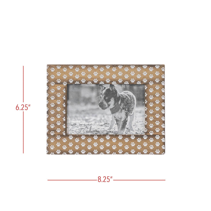 Chic Collective 4x6 wood picture frame with white pawprint pattern and natural wood grain border. Holds 4x6 photo.