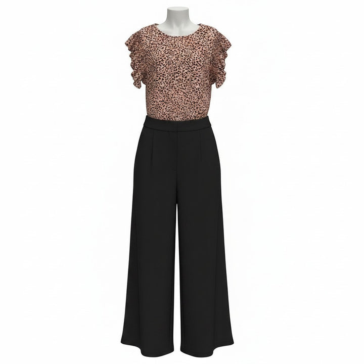 Chic Collective pink leopard print top with ruffle sleeves, made from lightweight fabric.