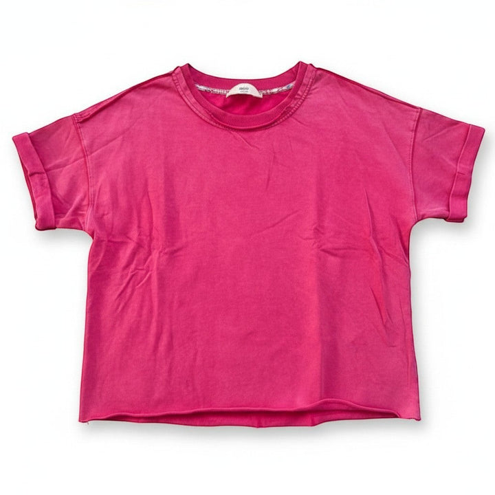 Chic Collective pink mineral wash oversized t-shirt with cuffed sleeves and raw hem. Cotton blend.