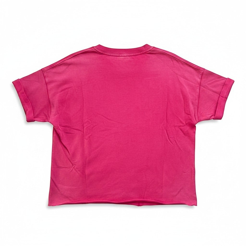 Chic Collective pink mineral wash oversized t-shirt with cuffed sleeves and raw hem.