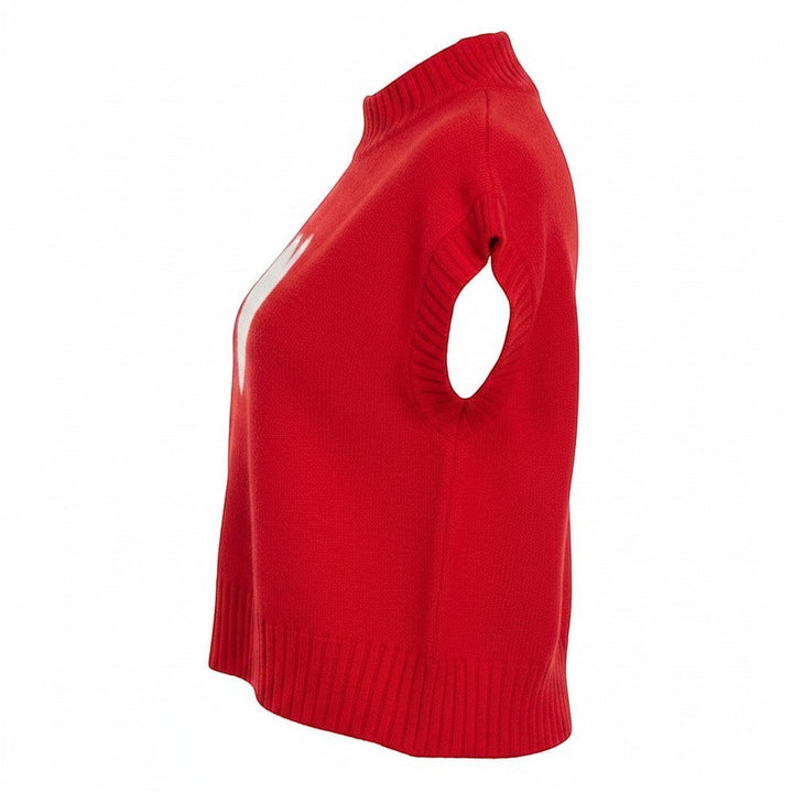 Chic Collective red knit sleeveless sweater with white heart detail and mock neck. Size M.