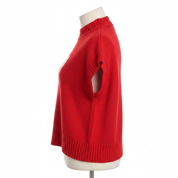 Chic Collective red knit sweater vest with white heart graphic, mock neck, sleeveless, size XL.