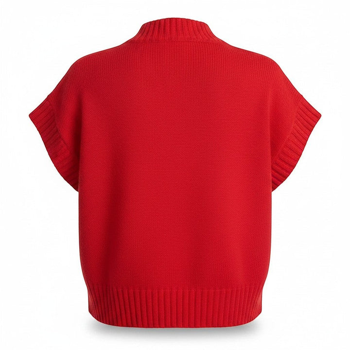 Chic Collective red knit sweater vest with mock neck and short sleeves, size S.