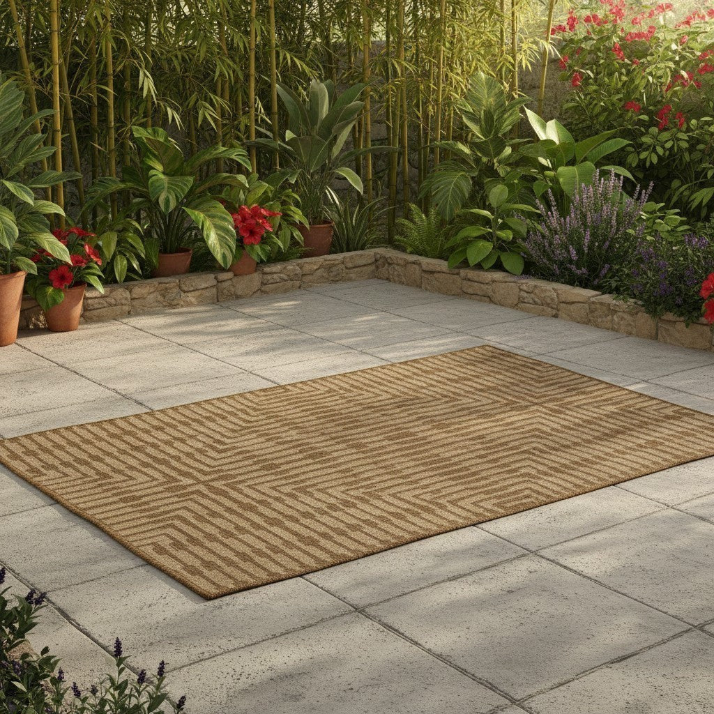Chic Collective Sandown natural jute effect rug with geometric pattern, suitable for indoor/outdoor use.