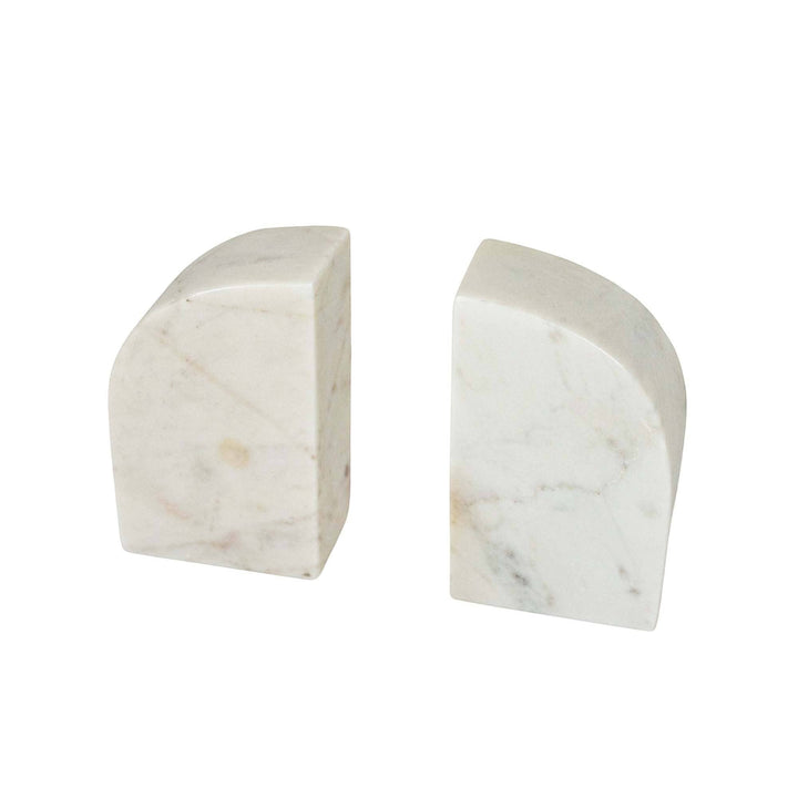 Chic Collective white marble arch bookends with unique veining. Set of 2, solid marble, functional and decorative.
