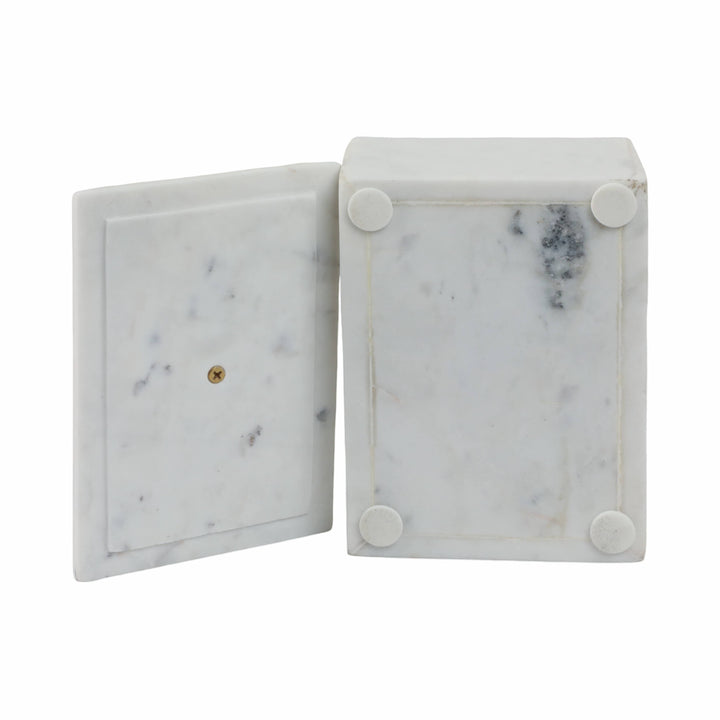 Chic Collective white marble rectangular storage box with gold knob, 7x5 in. Modern design for desk or vanity.