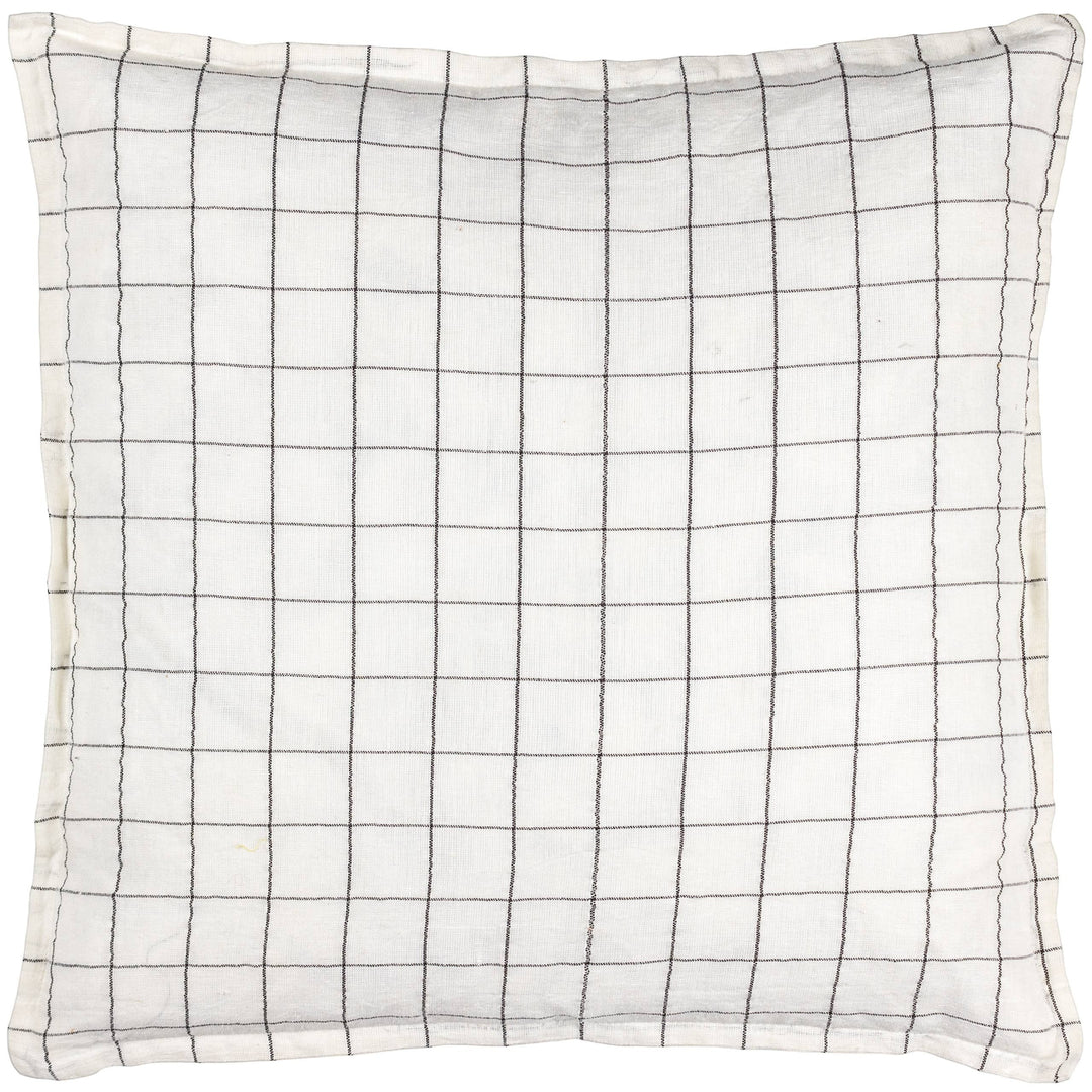 Chic Collective ecru 100% linen cushion with a yarn-dyed grid check pattern and twin-stitched flange edge.