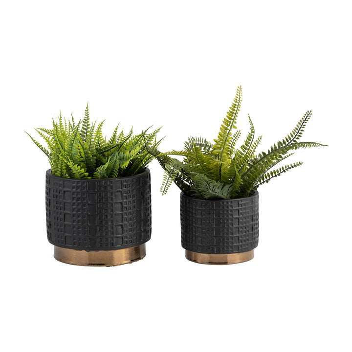 Black 5/7 in. Ceramic Round Mesh Metallic Planter (Set of 2)