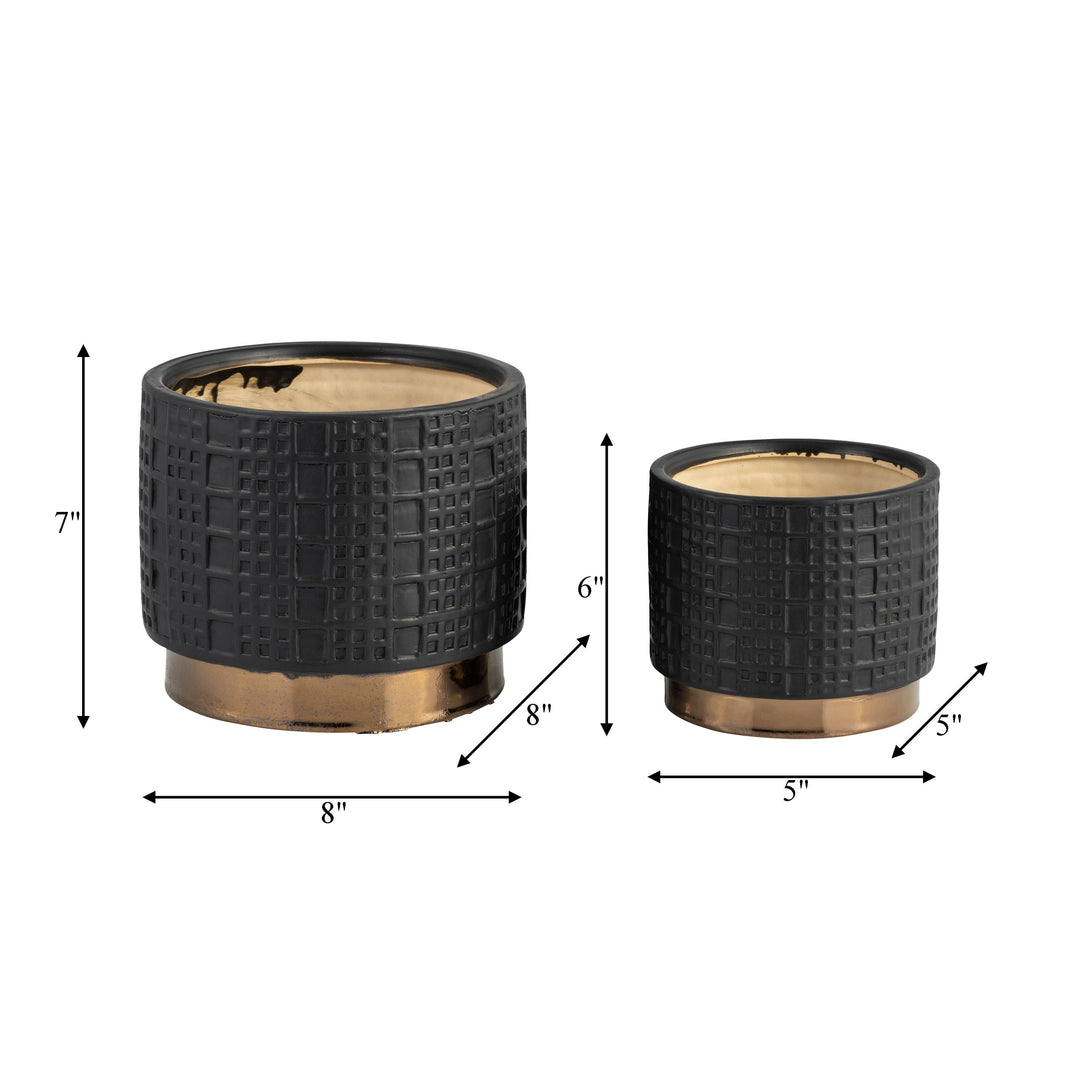Black 5/7 in. Ceramic Round Mesh Metallic Planter (Set of 2)