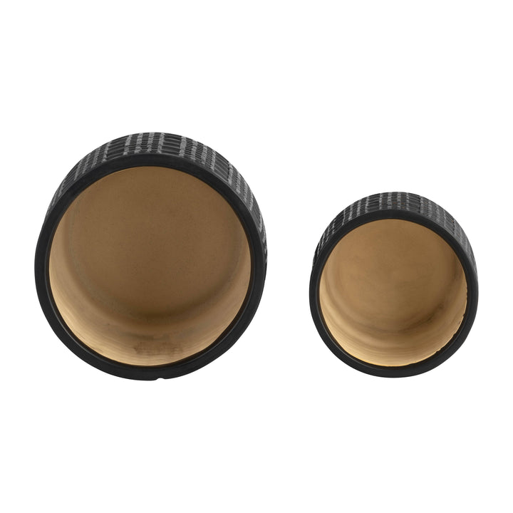 Black 5/7 in. Ceramic Round Mesh Metallic Planter (Set of 2)