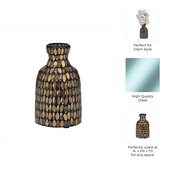 Bronze/Copper 7 in. Glass Round Mosaic Glam Vase