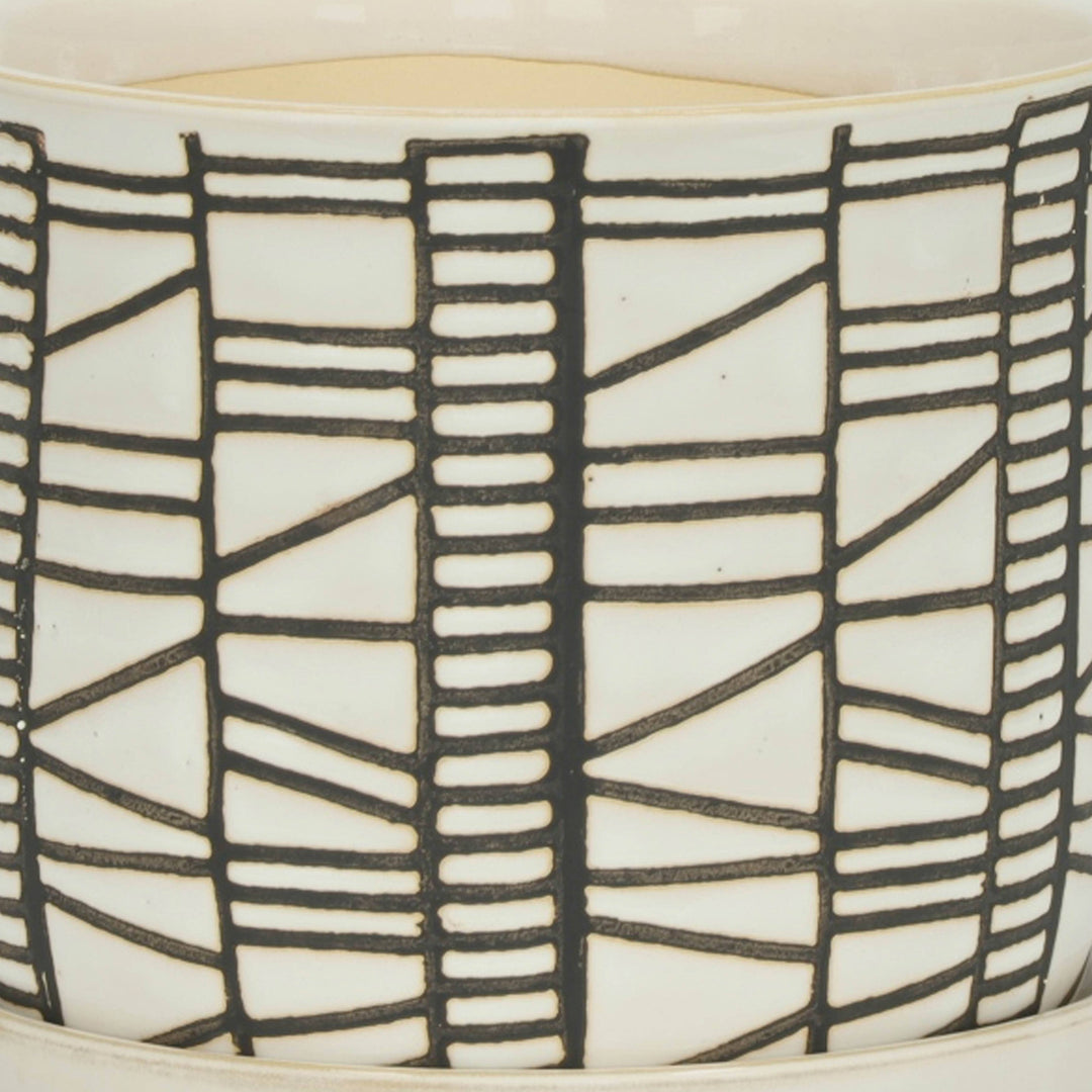 Beige 6/8 in. Round Geometric Planter with Saucer