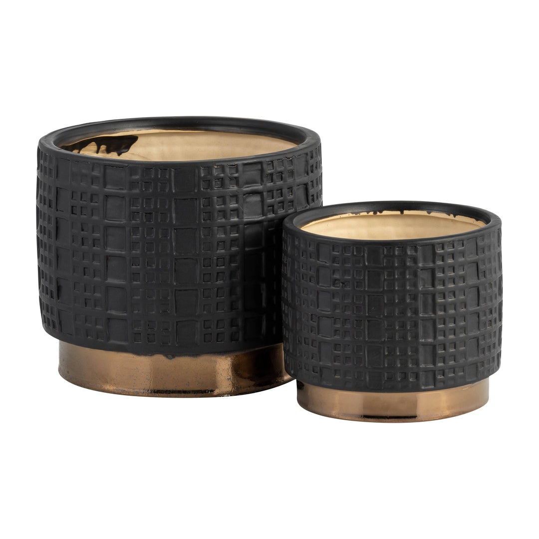 Black 5/7 in. Ceramic Round Mesh Metallic Planter (Set of 2)