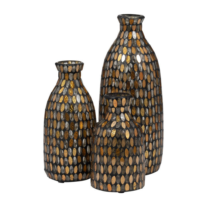 Bronze/Copper 7 in. Glass Round Mosaic Glam Vase