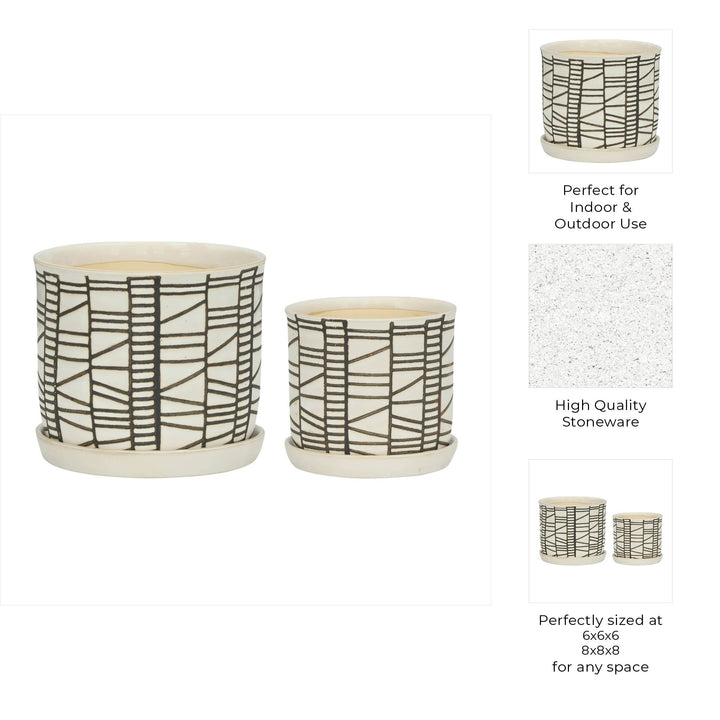 Beige 6/8 in. Round Geometric Planter with Saucer