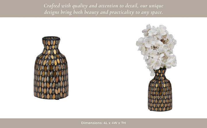 Bronze/Copper 7 in. Glass Round Mosaic Glam Vase