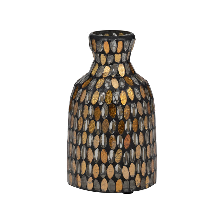 Bronze/Copper 7 in. Glass Round Mosaic Glam Vase