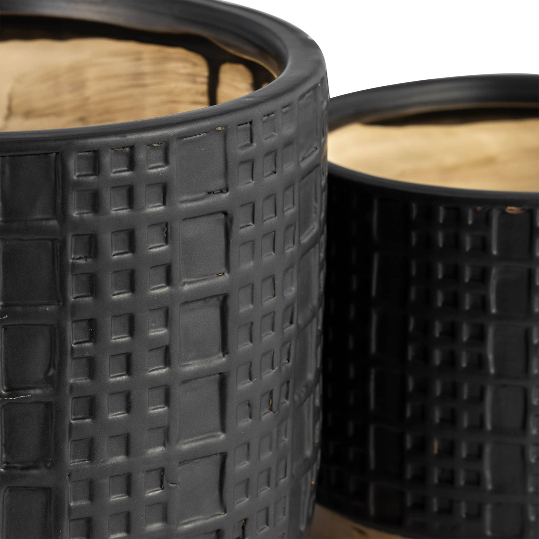Black 5/7 in. Ceramic Round Mesh Metallic Planter (Set of 2)