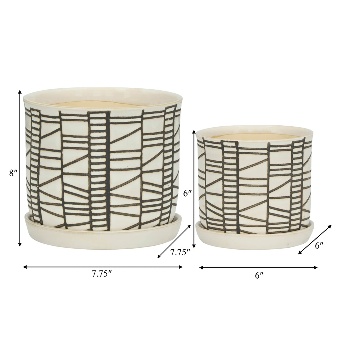Beige 6/8 in. Round Geometric Planter with Saucer