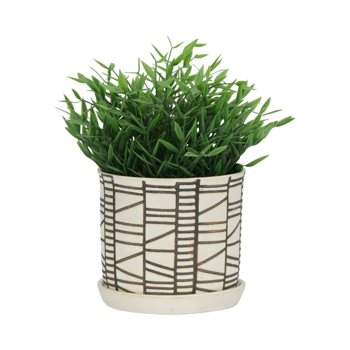 Beige 6/8 in. Round Geometric Planter with Saucer