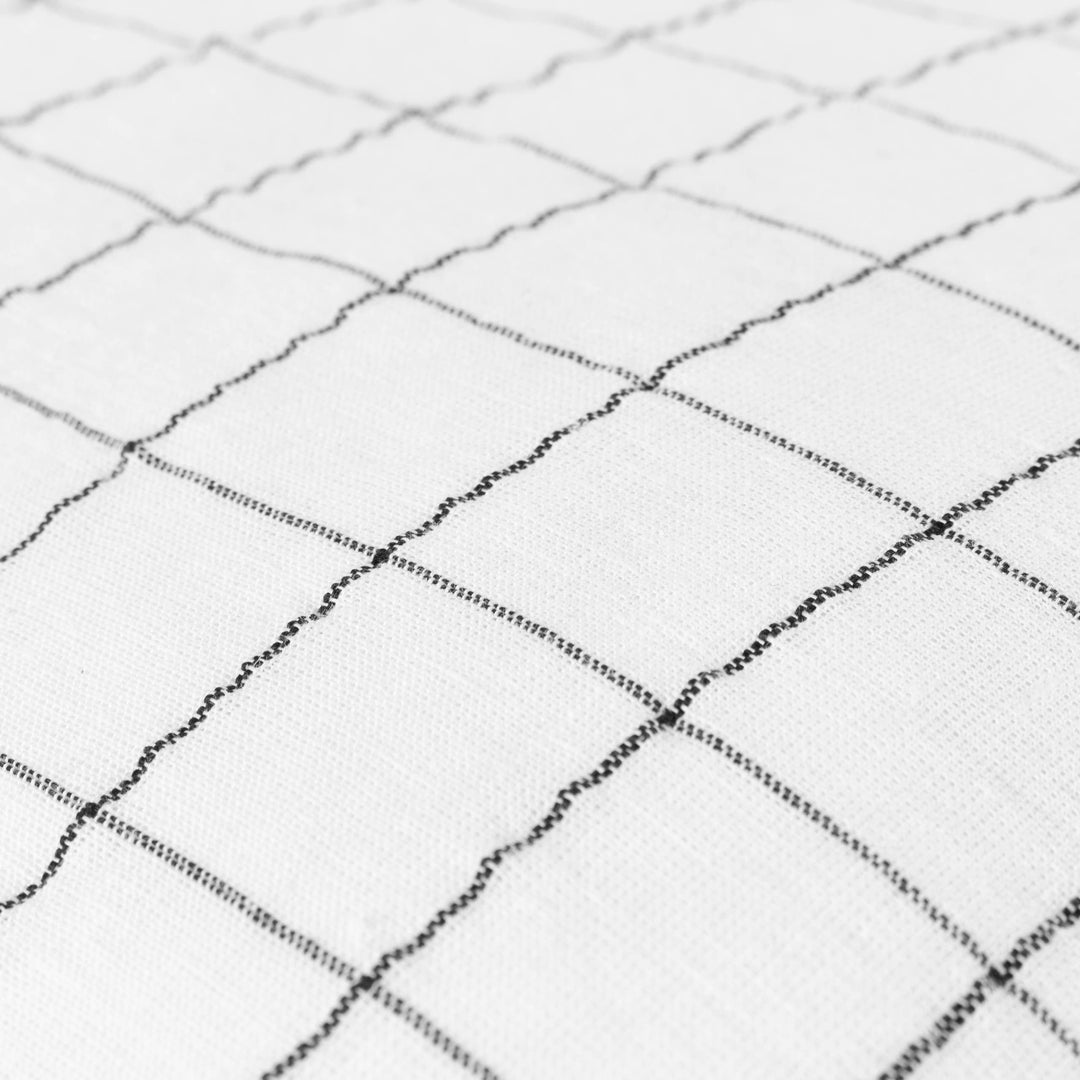 Chic Collective ecru 100% linen cushion with a yarn-dyed grid check pattern and twin-stitched flange edge.